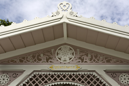 Detail of Keng Boo-Pah Pra-Paht, a little and charming structure in the grounds of the Bang Pa-in Palace compound, Thailandのeditorial素材