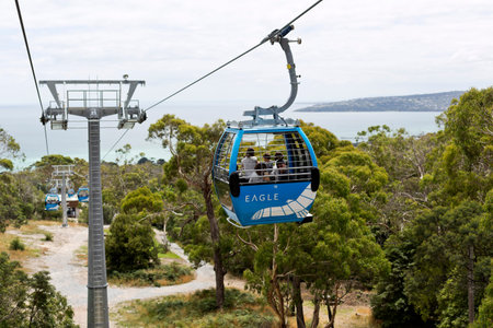 Gondolas of the Arthurs Seat Eagle Skylift, the newest attraction of the Mornington Peninsula, Victoria, Australiaのeditorial素材