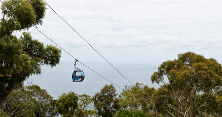 Gondolas of the Arthurs Seat Eagle Skylift, the newest attraction of the Mornington Peninsula, Victoria, Australiaのeditorial素材