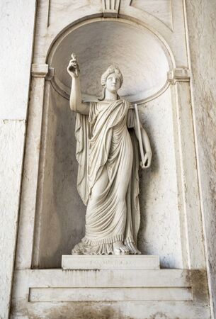 Statue of a woman symbolising Consideration in the main entrance, concierge hall, of the Ajuda National Palace in Lisbon Portugal.のeditorial素材