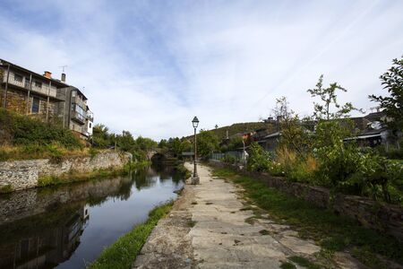 Walkway along the Onor River in the northern rural village of Rio de Onor, Braganca, Portugalの写真素材