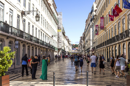 Pedestrian street in the historic center of Lisbon, Portugalのeditorial素材