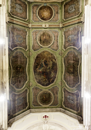 The ceiling of the nave, painted with twelve Medallions, being in the center the Assumption of the Virgin with at its foot the Apostle St James, in Lisbon, Portugalのeditorial素材