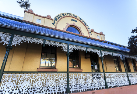 Facade of the School of Arts later known as the Literary Institute, built in 1863, and housing today the Folk Museum, in Armidale, NSW, Australiaのeditorial素材