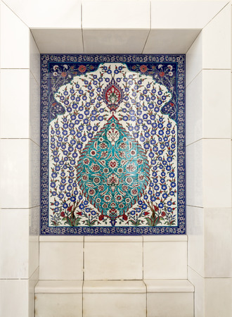 View of a Turkish Iznik tiles panel decorating the main entrance hall of the Sheikh Zayed Grand Mosque in Abu Dhabi, UAEのeditorial素材