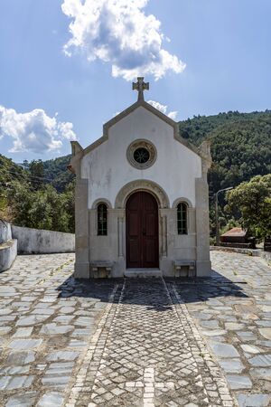 Chapel of the Lord of the Afflicted, built in early 20th century in neo-Romanesque style next to the Castle of Lousa, Coimbra, Portugalの写真素材