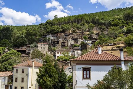 View of the marvelous old schist village of Candal nestled in the Lousa Mountain Range, Coimbra, Portugalの写真素材