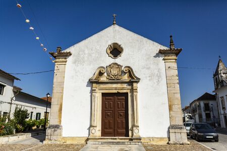Facade of the Chapel of Our Lady of Sorrows, built in the 18th century, in the historical town of Tentugal, Coimbra, Portugalの写真素材