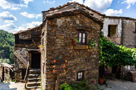 Traditional schist architecture in the village of Talasnal, nestled in the Lousa Mountain Range,...