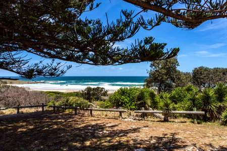 Magnificent view from South Head Park towards Pippi Beach in Yamba, Northern Coast of NSW, Australia