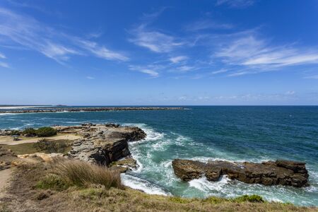 Panoramic view of the rock outcrop of the Clarence Head in Yamba, Northern Coast of NSW, Australiaの写真素材