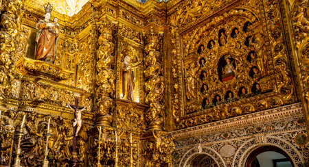 Detail of the gilded artwork inside the Jesuit Church of Saint Roch, in Bairro Alto, Lisbon, Portugalのeditorial素材