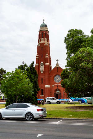 View of the Church of Saint Mary, built in 1913 in Romanesque architectural style in Bairnsdale, East Gippsland, Victoria, Australiaのeditorial素材