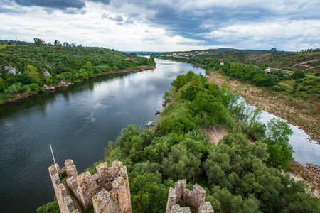 Almourol Medieval castle rebuilt atop of an islet in the middle of the Tagus River in the 12th century by the Knights Templarのeditorial素材