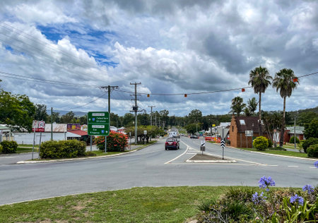 View of the main street of Kilcoy, town established in 1841 and located north-west of Brisbane in the Somerset Region, Queensland, Australiaのeditorial素材