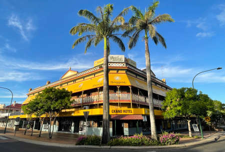 Facade of the Grand Budaberg Hotel, built in early 20th century in central town of Bundaberg, Queensland, Australiaのeditorial素材