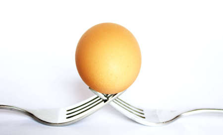 Egg on the forksの写真素材