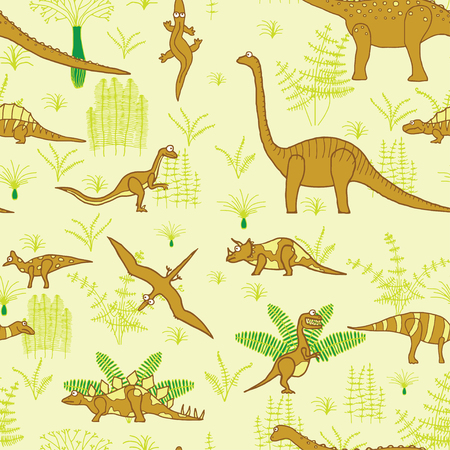 seamless vector pattern, dinosaurs and trees illustrationのイラスト素材
