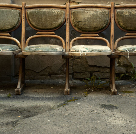 Old ruined with time theater seats の写真素材