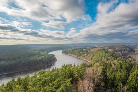 Beautiful panoramic view of the river in Lithuaniaの写真素材