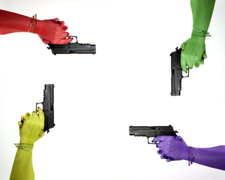 artful rendering of model holding a handgunの写真素材