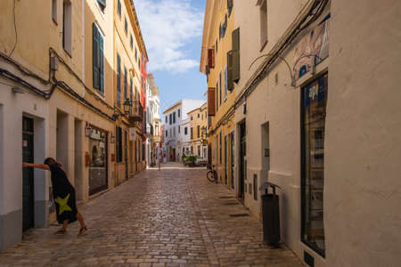 Menorca, Spain, July 20, 2018. Street in the city of Ciudadela, Ciutadella, Menorca, Balearic Islands, Spain.のeditorial素材