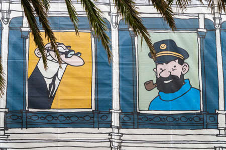 A Coruna, Spain, August 15, 2021. Poster with comic characters at the A Coruna Comic Fair in Galiciaのeditorial素材