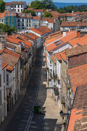 Street in the Galician city of Santiago de Compostela in Galicia, Spain.の写真素材