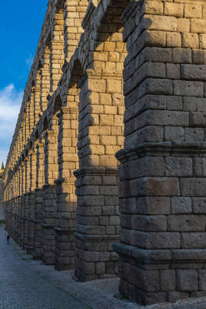 View of the Aqueduct of Segovia in Spainの写真素材