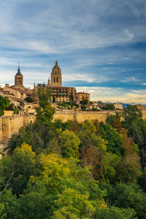 View of the Castilian city of Segovia in Spainの写真素材