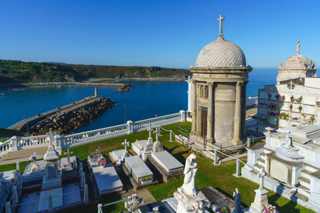 Luarca, Asturias, November 20, 2021. Picturesque cemetery by the sea in the city of Luarca in Asturias.のeditorial素材