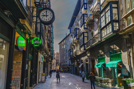 Bilbao, Spain, February 15, 2022. Buildings in the old town of the city of Bilbao in Spain.のeditorial素材