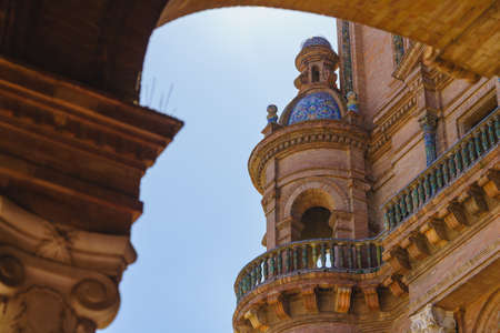 View of the Plaza de Spain in the city of Seville, in Spain.の写真素材