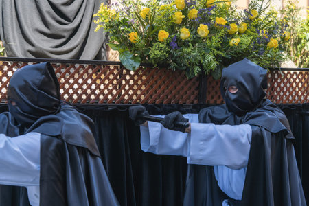 Aviles, Asturias, Spain. April 14, 2022. Holy Week procession in the city of Aviles in Asturias