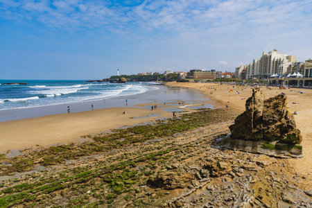 Biarritz, France, April 18, 2022.La Grande Plage, beach in the city of Biarritz, on the Atlantic coast of Franceのeditorial素材