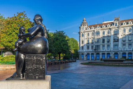 Oviedo, Uvieu, Asturias, Spain, August 29, 2021. Sculpture La Gorda by Botero in Plaza de la Escandalera in Oviedo, Asturias.のeditorial素材