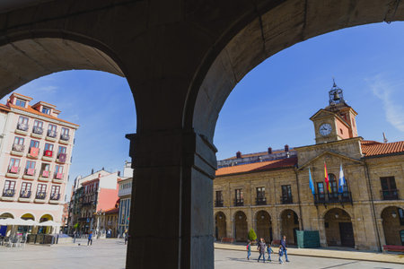 Aviles, Asturias, Spain, April 14, 2022. View of the Plaza del Ayuntamiento de Aviles, in Asturias.のeditorial素材