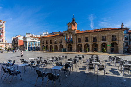 Aviles, Asturias, Spain, April 14, 2022. View of the Plaza del Ayuntamiento de Aviles, in Asturias.のeditorial素材