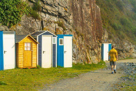 Colorful bathing huts on the beach of the city of Luarca, in Asturias. Spainの写真素材