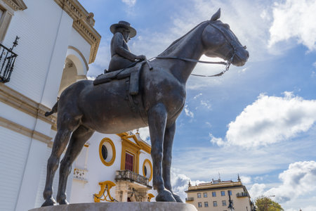 Seville, Spain, March 13, 2022. Monument of Maria Mercedes in Plaza de toros of Seville, in Spain.のeditorial素材