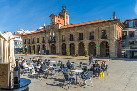 Aviles,Asturias, Spain, April 14, 2021.Plaza and Town Hall of the city of Aviles, in Asturias.のeditorial素材
