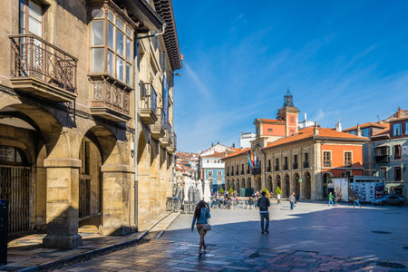 Aviles,Asturias, Spain, April 14, 2021.Plaza and Town Hall of the city of Aviles, in Asturias.のeditorial素材