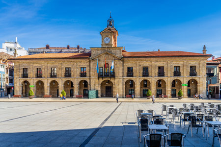 Aviles,Asturias, Spain, April 14, 2021.Plaza and Town Hall of the city of Aviles, in Asturias.のeditorial素材