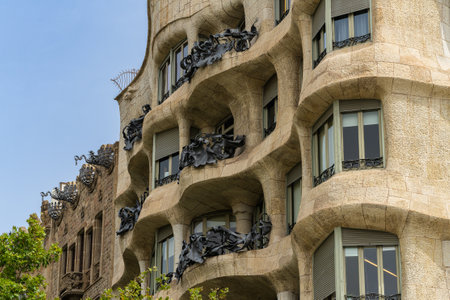 Barcelona, Spain, June 21, 2023. La Pedrera or Casa Mila is a modernist building designed by Gaudi, in Barcelona.のeditorial素材