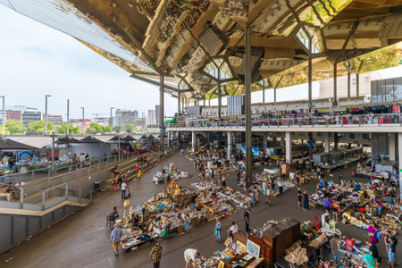 Barcelona, Spain,June 19, 2023.Els Encants or Bellcaire Fair, market or street rake in the city of Barcelona, Cataloniaのeditorial素材