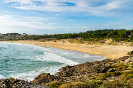 Portonovo, Spain, September 6, 2023. Montalvo beach in the municipality of Sangenjo in Pontevedra, Galicia.のeditorial素材