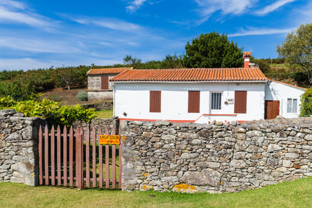 Ons Island, Pontevedra, Spain, September 7, 2023. Small houses on Ons Island, in Pontevedra, Galicia.のeditorial素材