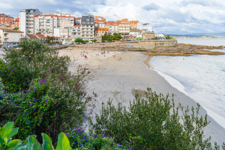 Portonovo, Spain, September 9, 2023. View of Canelinas beach in the town of Portonovo, in Pontevedra, Galiciaのeditorial素材