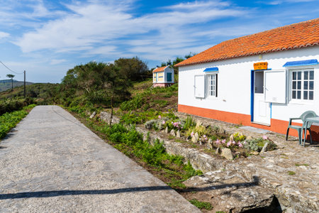 Ons Island, Pontevedra, Spain, September 7, 2023. Small houses on Ons Island, in Pontevedra, Galicia.のeditorial素材