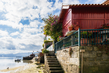 View of the beautiful fishing village of Combarro, in Pontevedra, Galiciaの写真素材